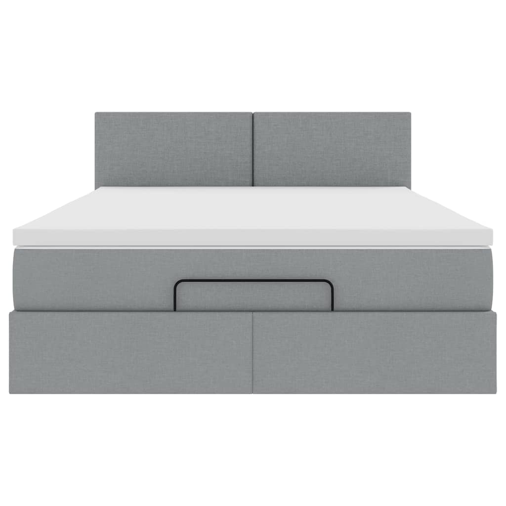 Otomanski krevet s madracem&LED svijetlosivi 140x190 cm tkanine