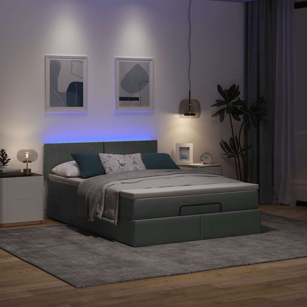 Otomanski krevet s madracem i LED tamnosivi 140x190 cm tkanine