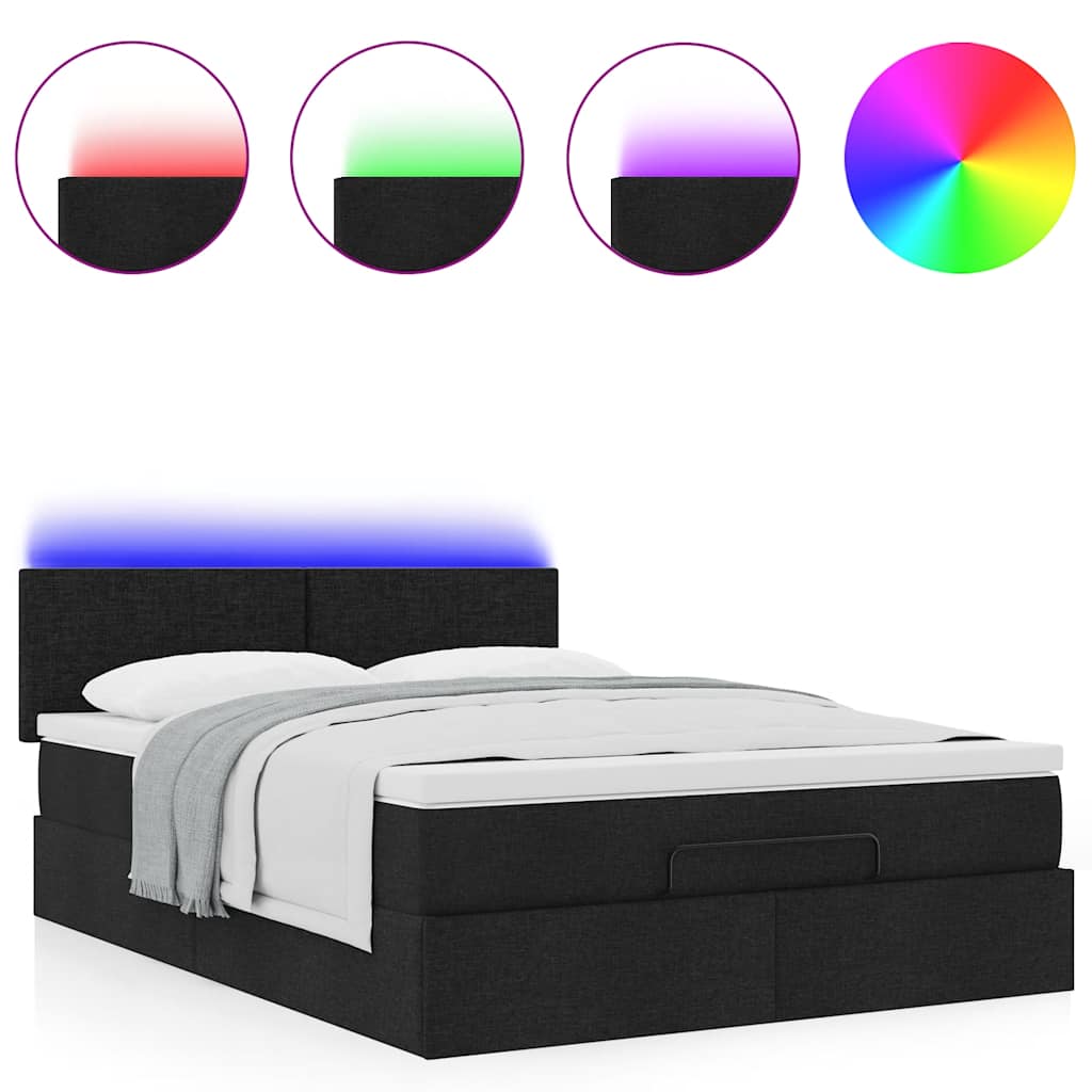 Otomanski krevet s madracem i LED crni 140x190 cm tkanine