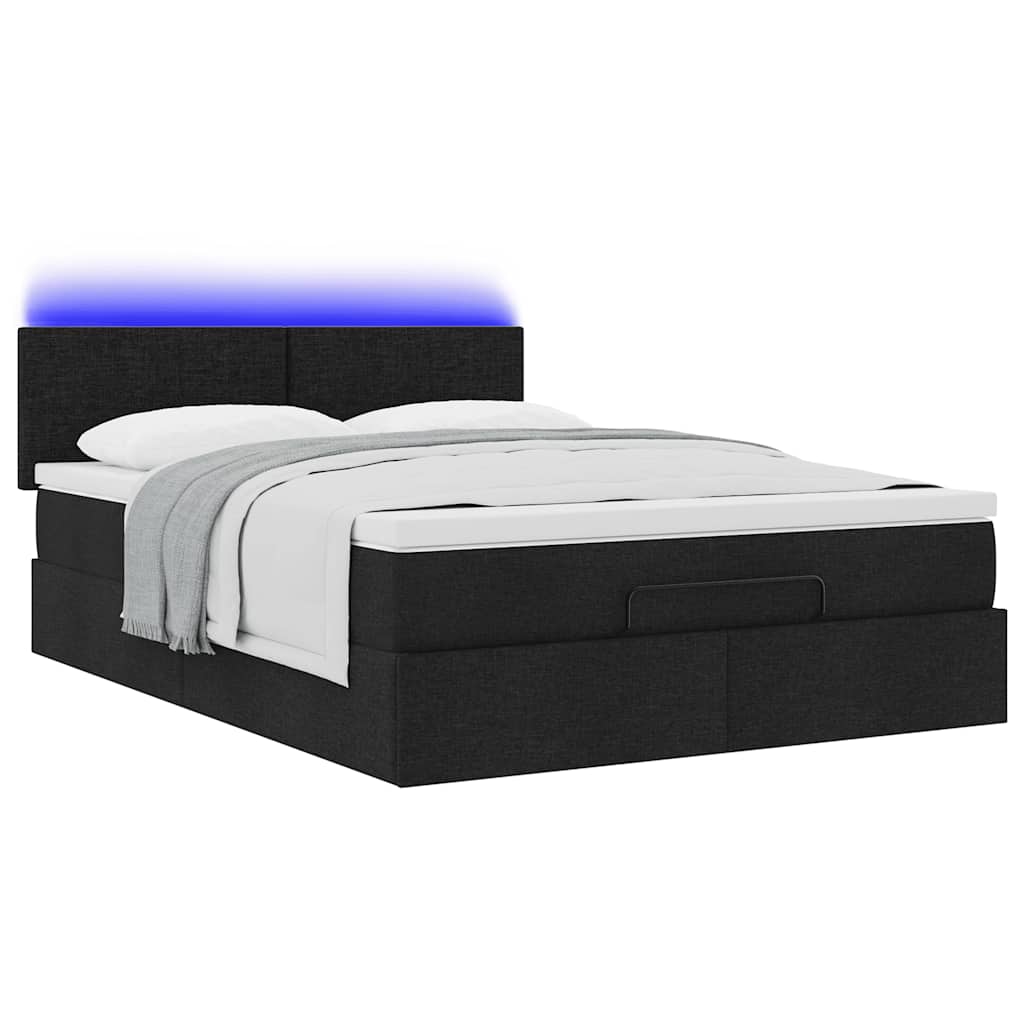 Otomanski krevet s madracem i LED crni 140x190 cm tkanine