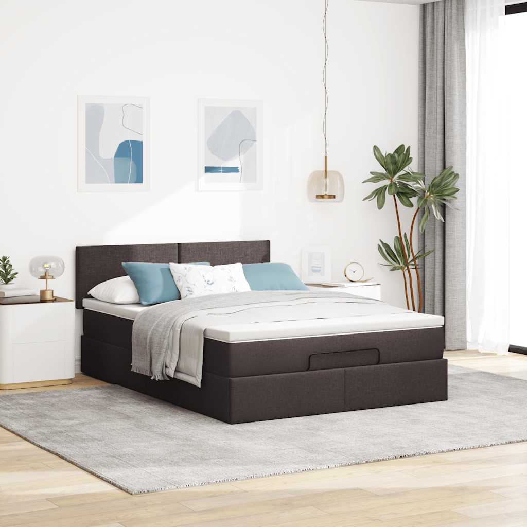 Otomanski krevet s madracem i LED tamnosmeđi 140x190 cm tkanine