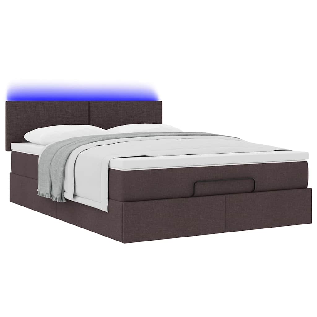 Otomanski krevet s madracem i LED tamnosmeđi 140x190 cm tkanine
