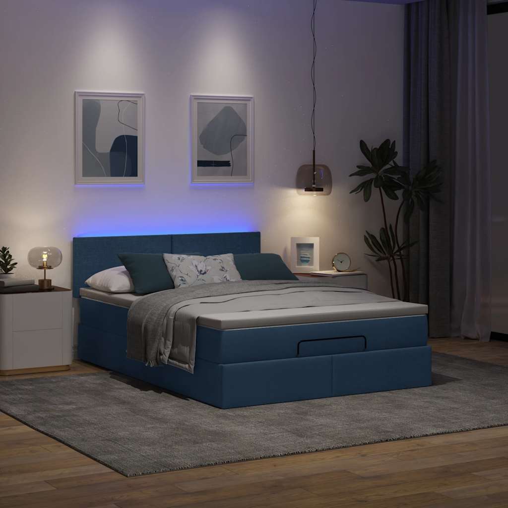 Otomanski krevet s madracem i LED plavi 140x190 cm tkanine