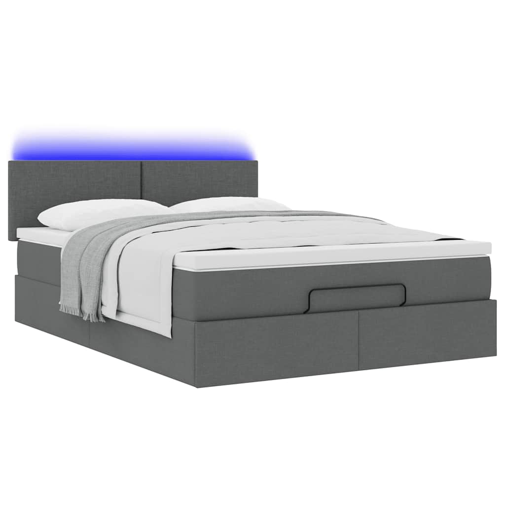 Otomanski krevet s madracem i LED tamnosivi 140x200 cm tkanine