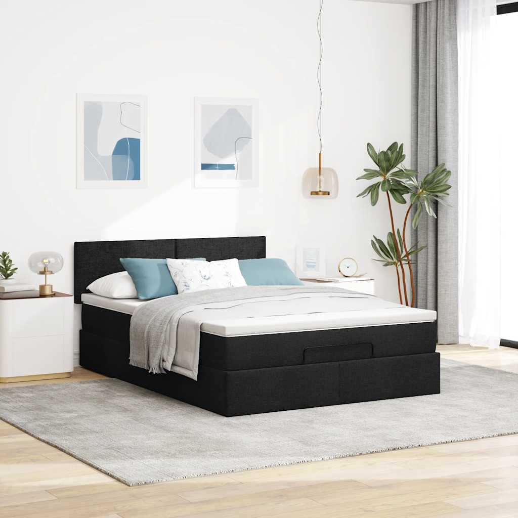 Otomanski krevet s madracem i LED crni 140x200 cm od tkanine