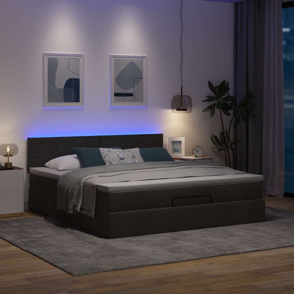 Otomanski krevet s madracem i LED crni 160x200cm tkanine