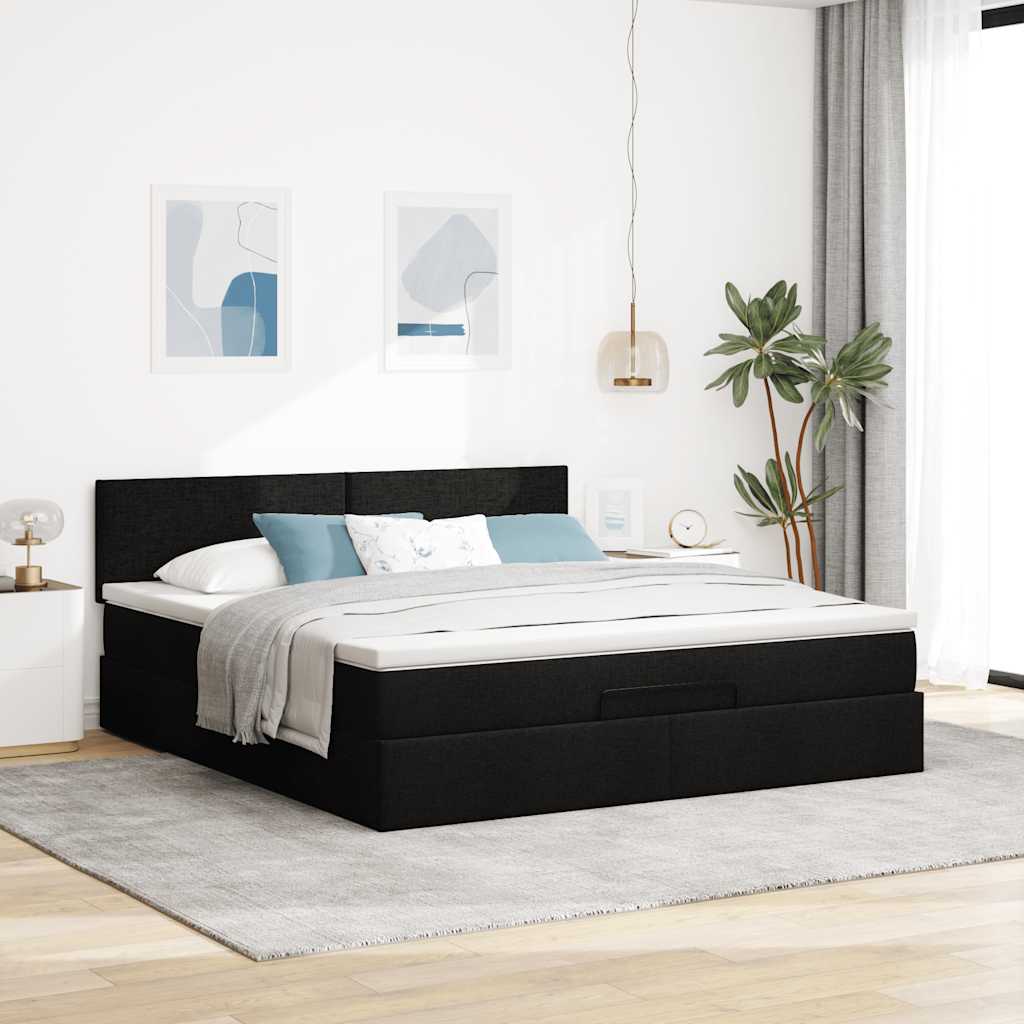Otomanski krevet s madracem i LED crni 160x200cm tkanine