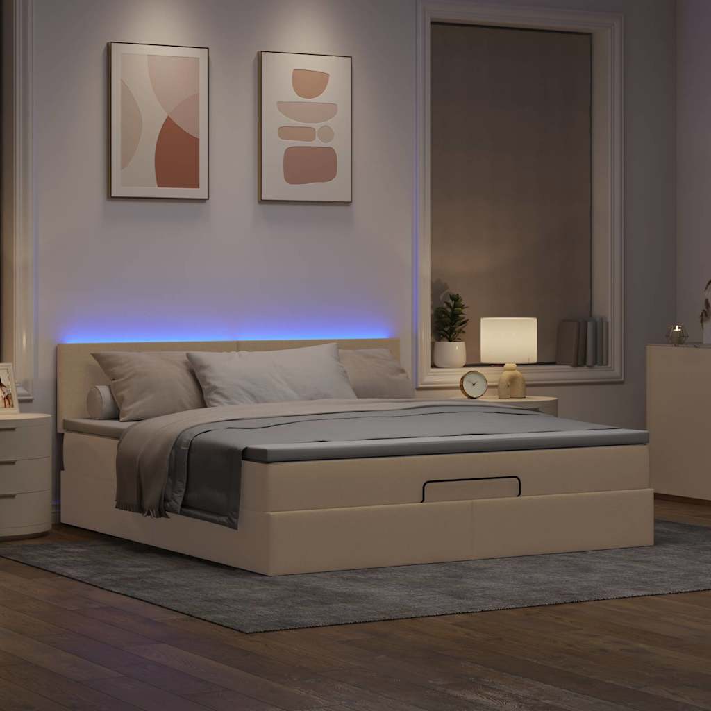 Otomanski krevet s madracem i LED krem 160x200cm tkanine