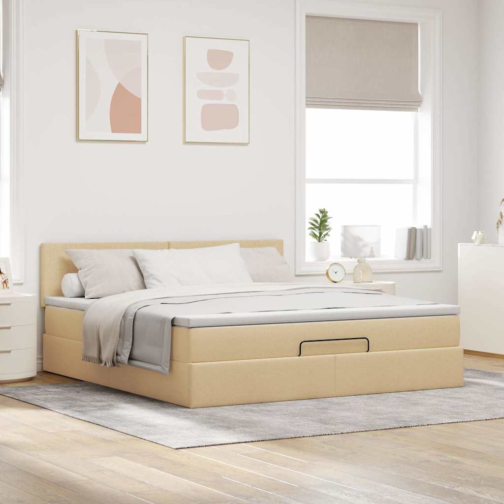Otomanski krevet s madracem i LED krem 160x200cm tkanine