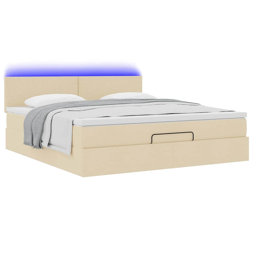 Otomanski krevet s madracem i LED krem 160x200cm tkanine