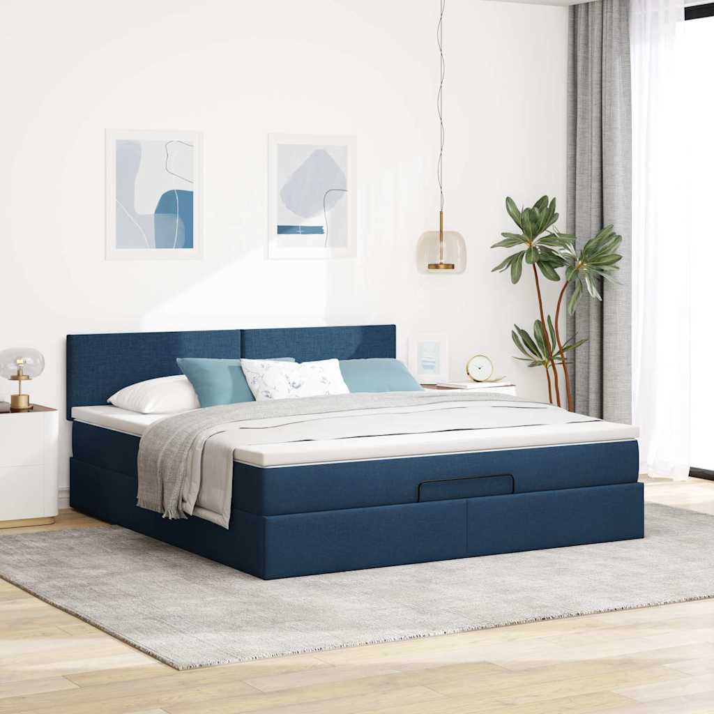 Otomanski krevet s madracem i LED plavi 160x200cm tkanine