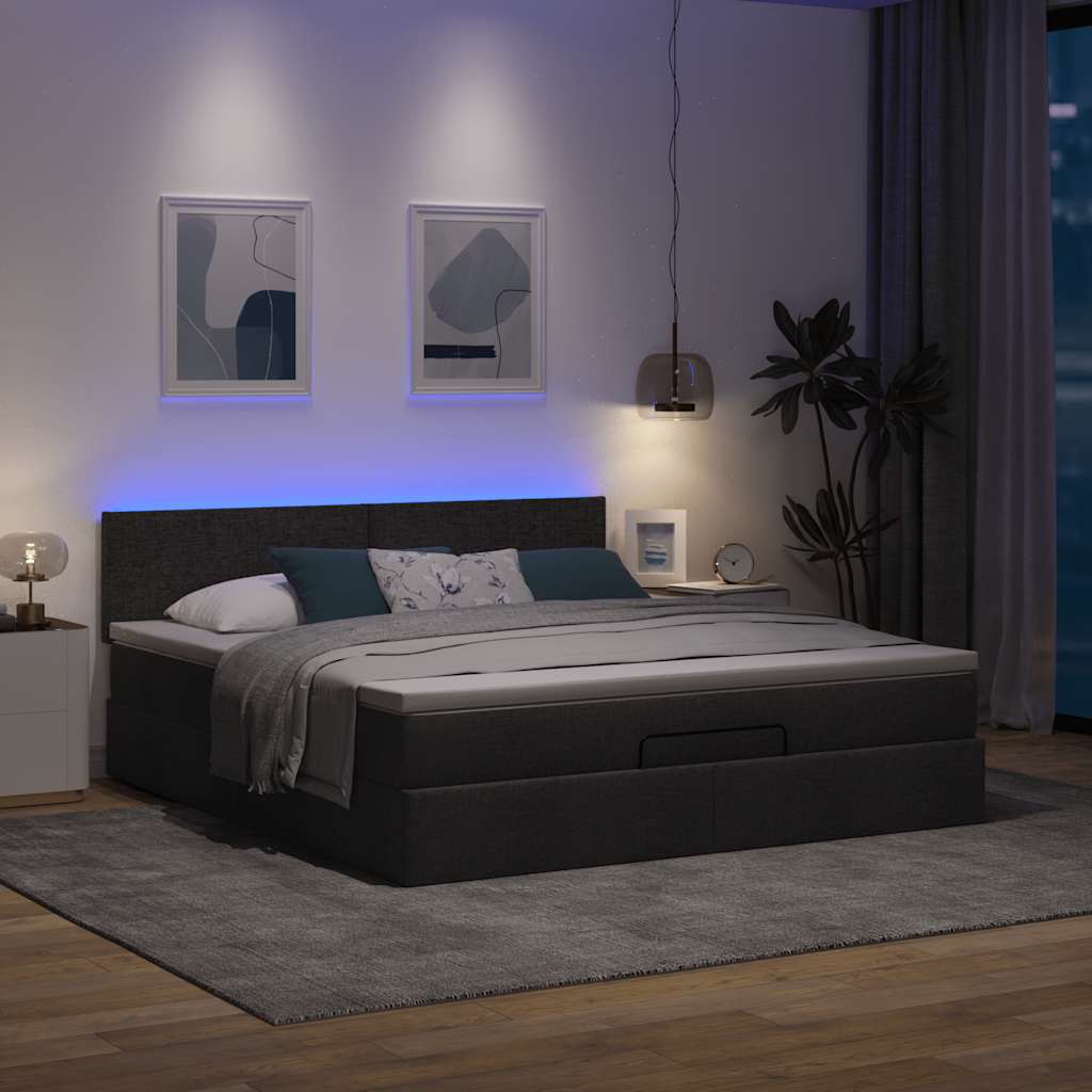Otomanski krevet s madracem i LED crni 180x200cm od tkanine