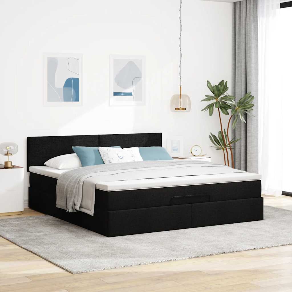 Otomanski krevet s madracem i LED crni 180x200cm od tkanine