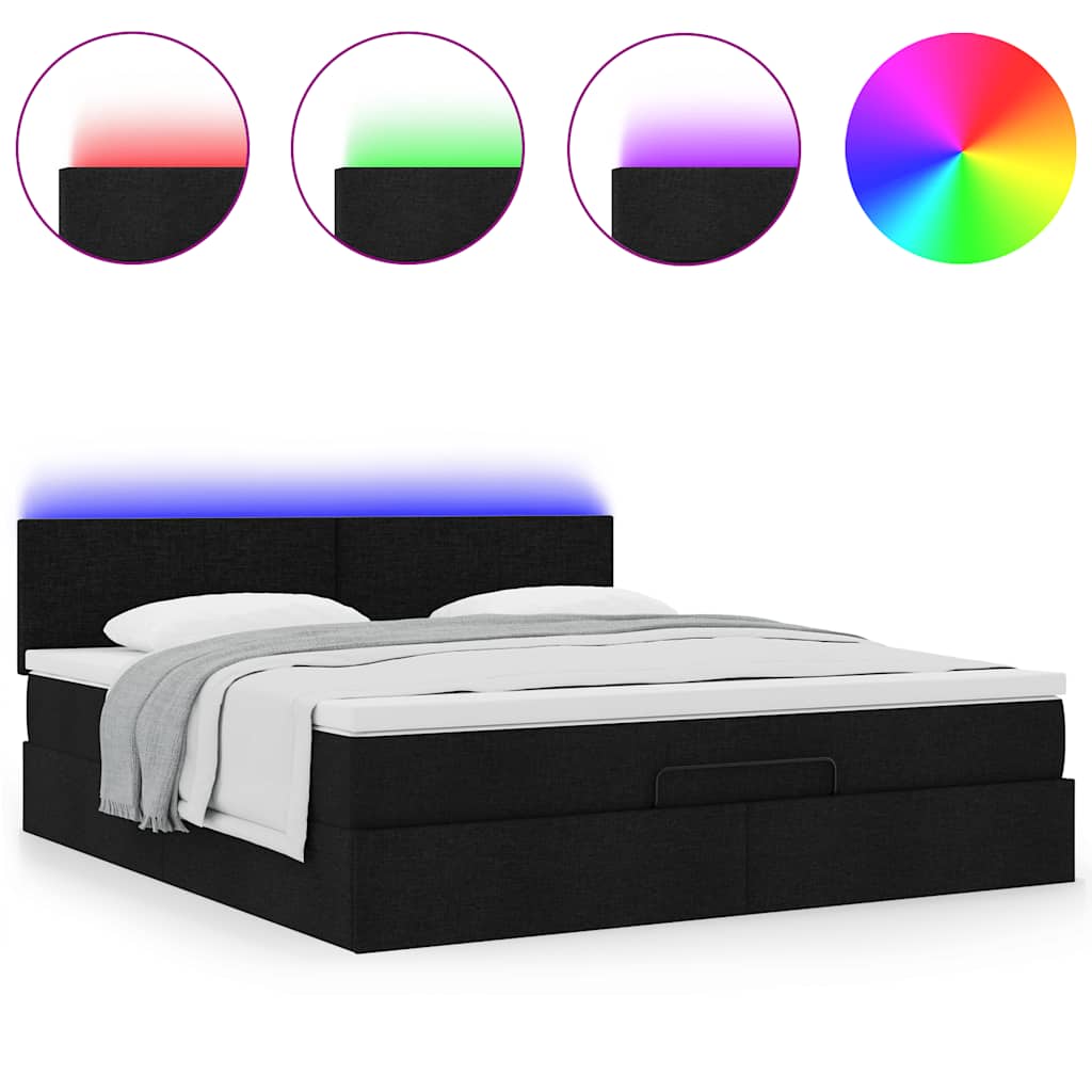 Otomanski krevet s madracem i LED crni 180x200cm od tkanine