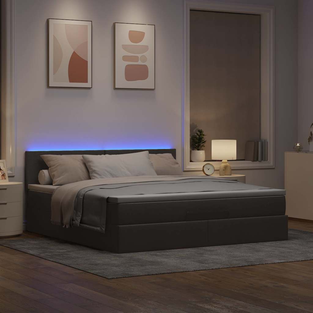 Otomanski krevet s madracem i LED smeđesivi 180x200 cm tkanine