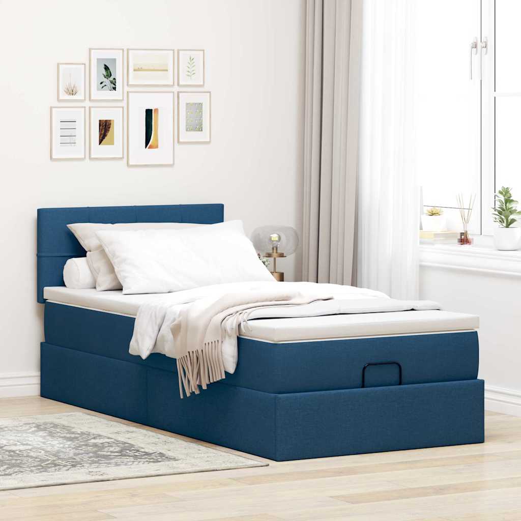 Ottoman krevet s madracem i LED diodama plavi 80x200 cm tkanina