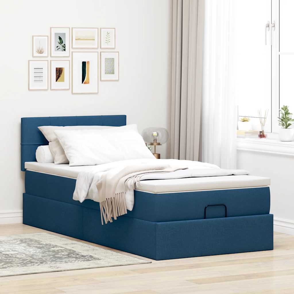 Otomanski okvir kreveta s madraca plavi 90x190cm od tkanine