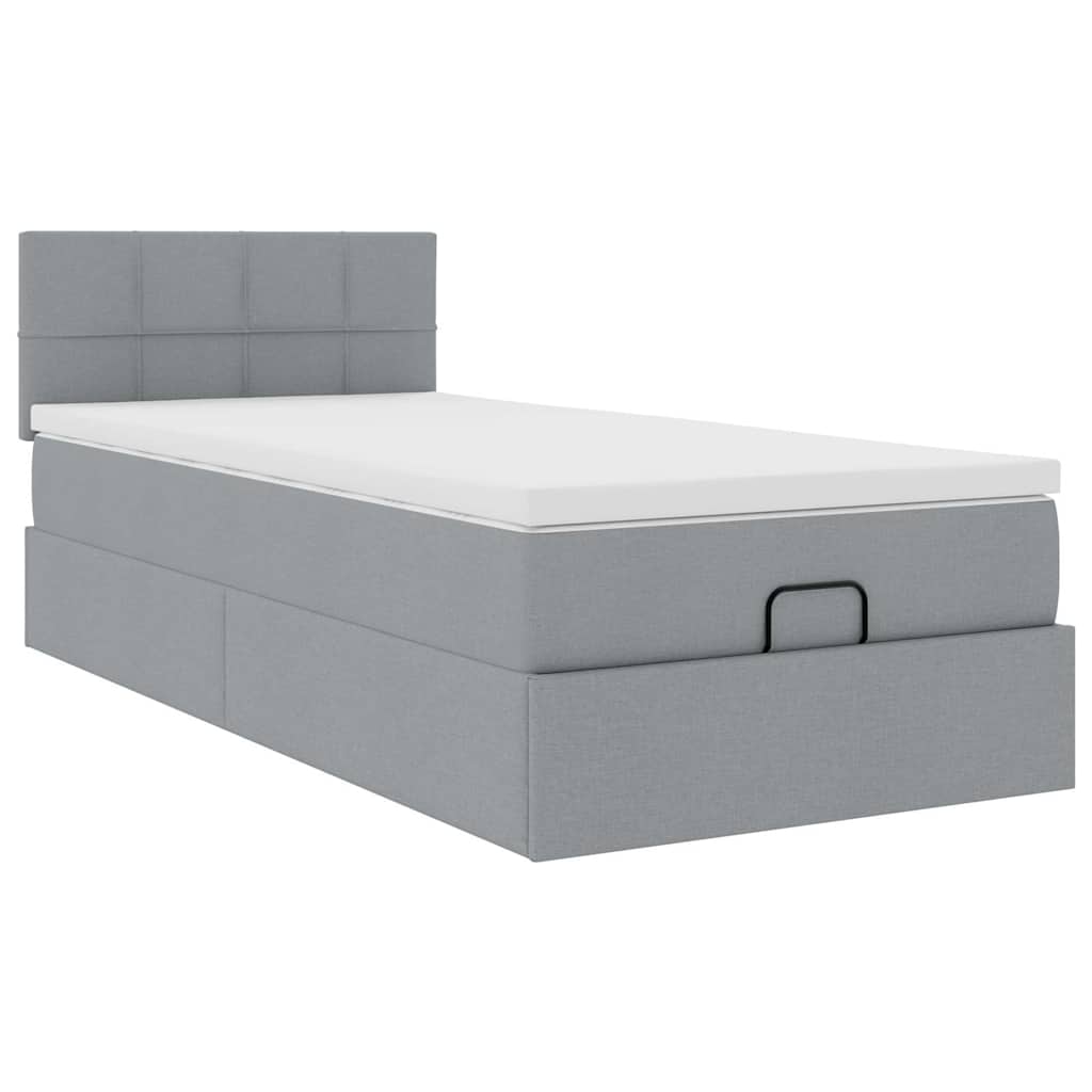 Otomanski krevet s madracem&LED svijetlosivi 90x200 cm tkanine