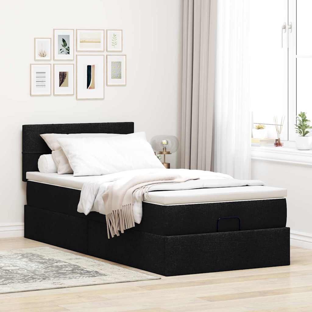 Otomanski krevet s madracem crni 90x200 cm tkanine