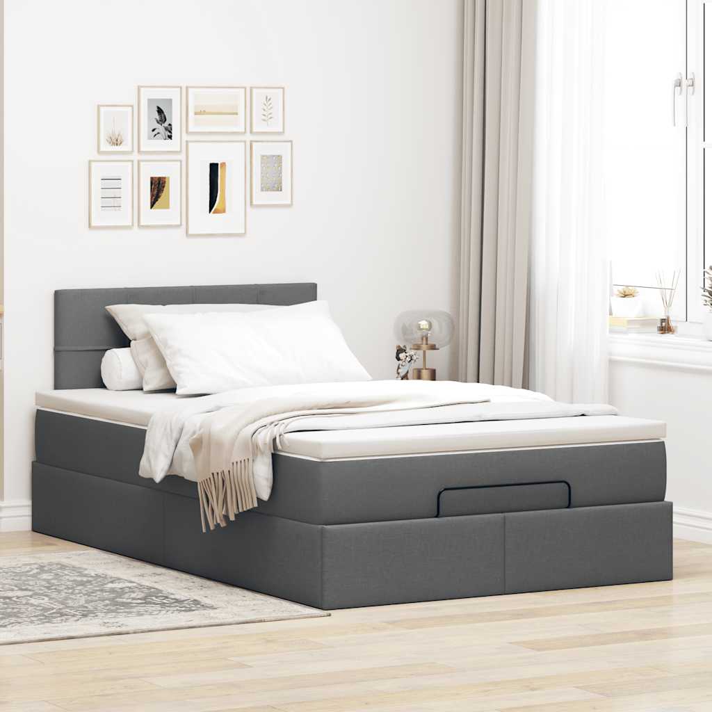 Otomanski krevet s madracem i LED tamnosivi 120x190 cm tkanine