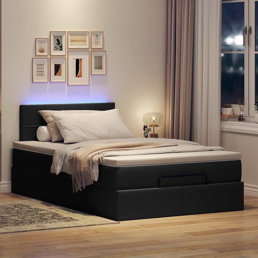 Otomanski krevet madracem i LED crna 120x190 cm tkanina