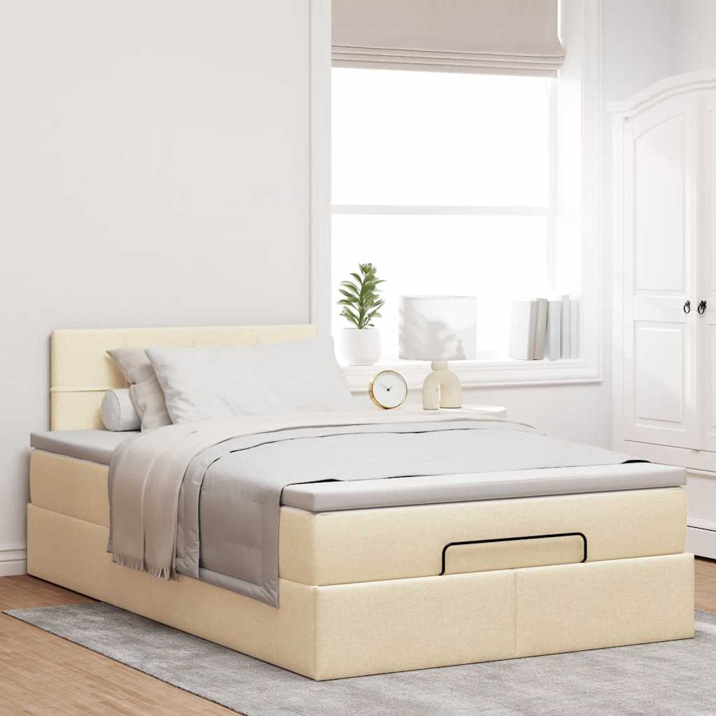 Otomanski okvir kreveta s madracem krem 120x200cm od tkanine