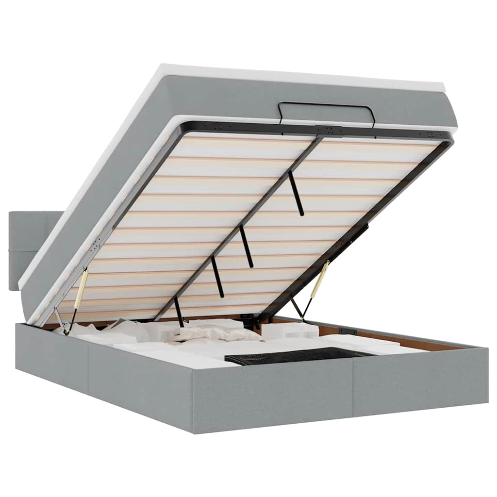 Otomanski krevet s madracem&LED svijetlosivi 140x190 cm tkanine
