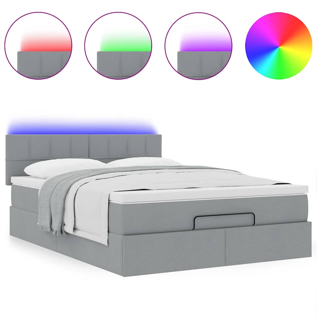 Otomanski krevet s madracem&LED svijetlosivi 140x190 cm tkanine