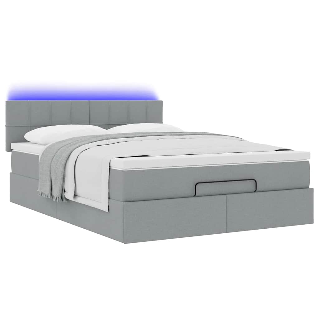 Otomanski krevet s madracem&LED svijetlosivi 140x190 cm tkanine