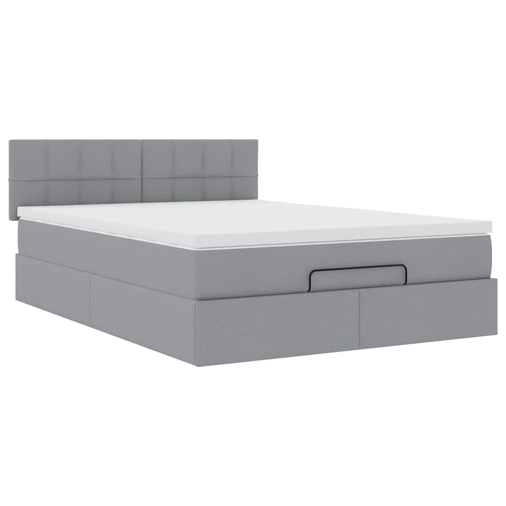 Otomanski krevet s madracem&LED svijetlosivi 140x190 cm tkanine