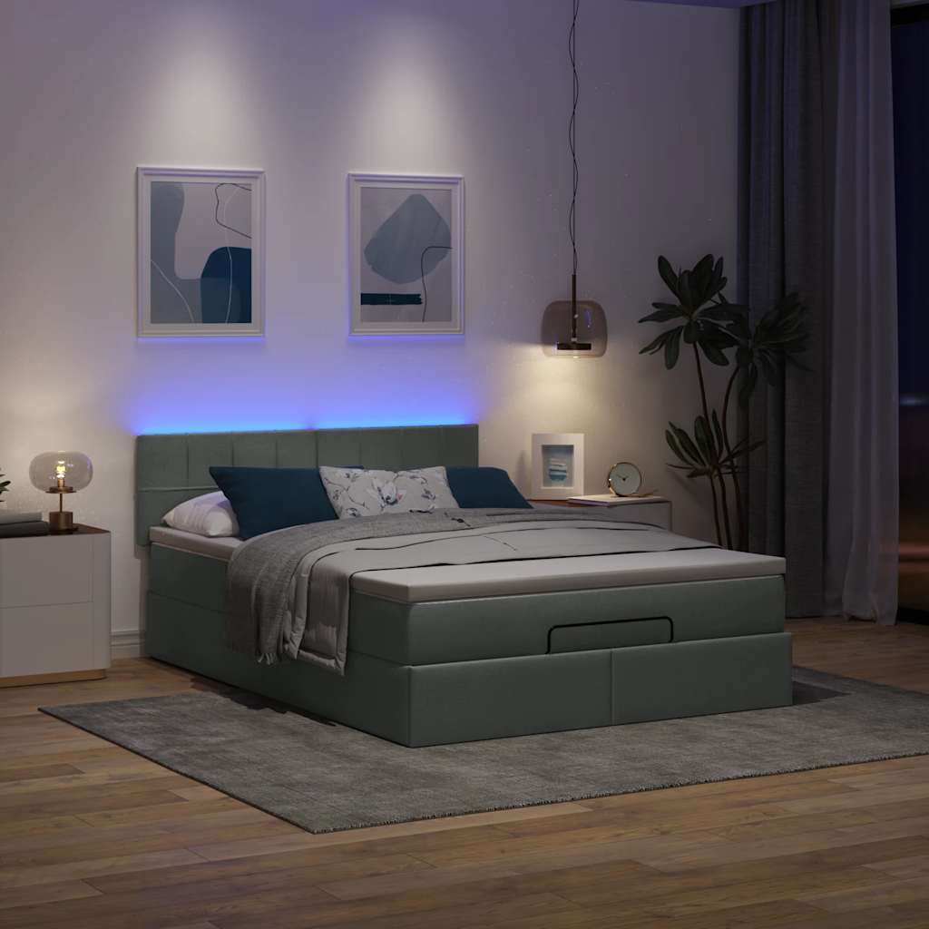 Otomanski krevet s madracem i LED tamnosivi 140x190 cm tkanine