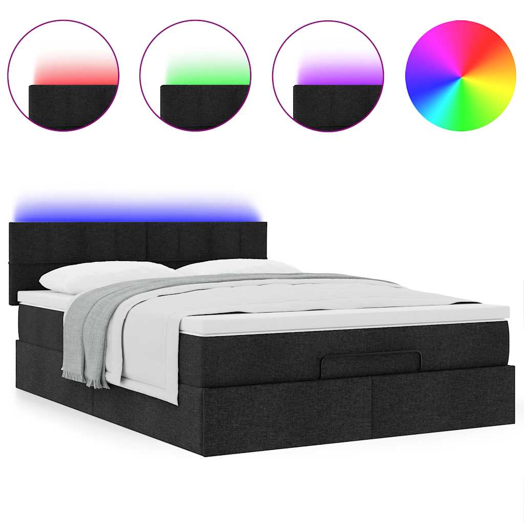 Otomanski krevet s madracem i LED crni 140x190 cm tkanine