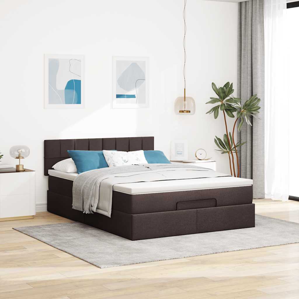 Otomanski krevet s madracem i LED tamnosmeđi 140x190 cm tkanine