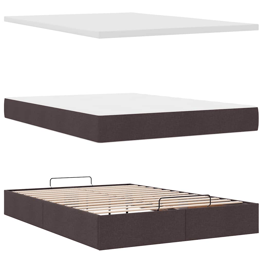 Otomanski krevet s madracem i LED tamnosmeđi 140x190 cm tkanine