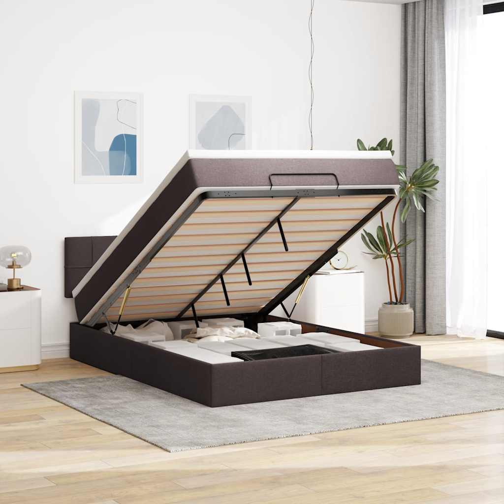 Otomanski krevet s madracem i LED tamnosmeđi 140x190 cm tkanine