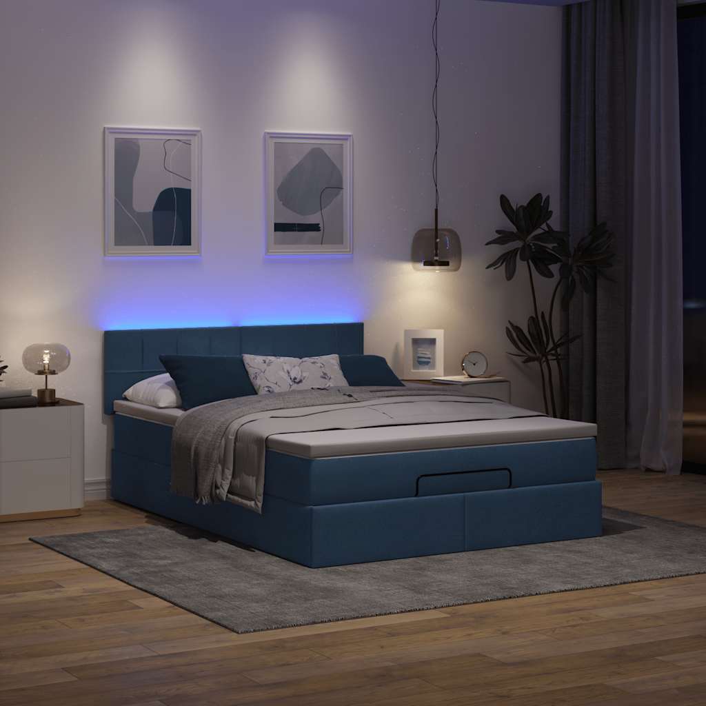 Otomanski krevet s madracem i LED plavi 140x190 cm tkanine