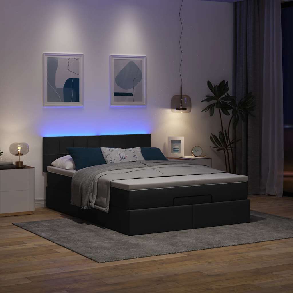 Otomanski krevet s madracem i LED crni 140x200 cm od tkanine