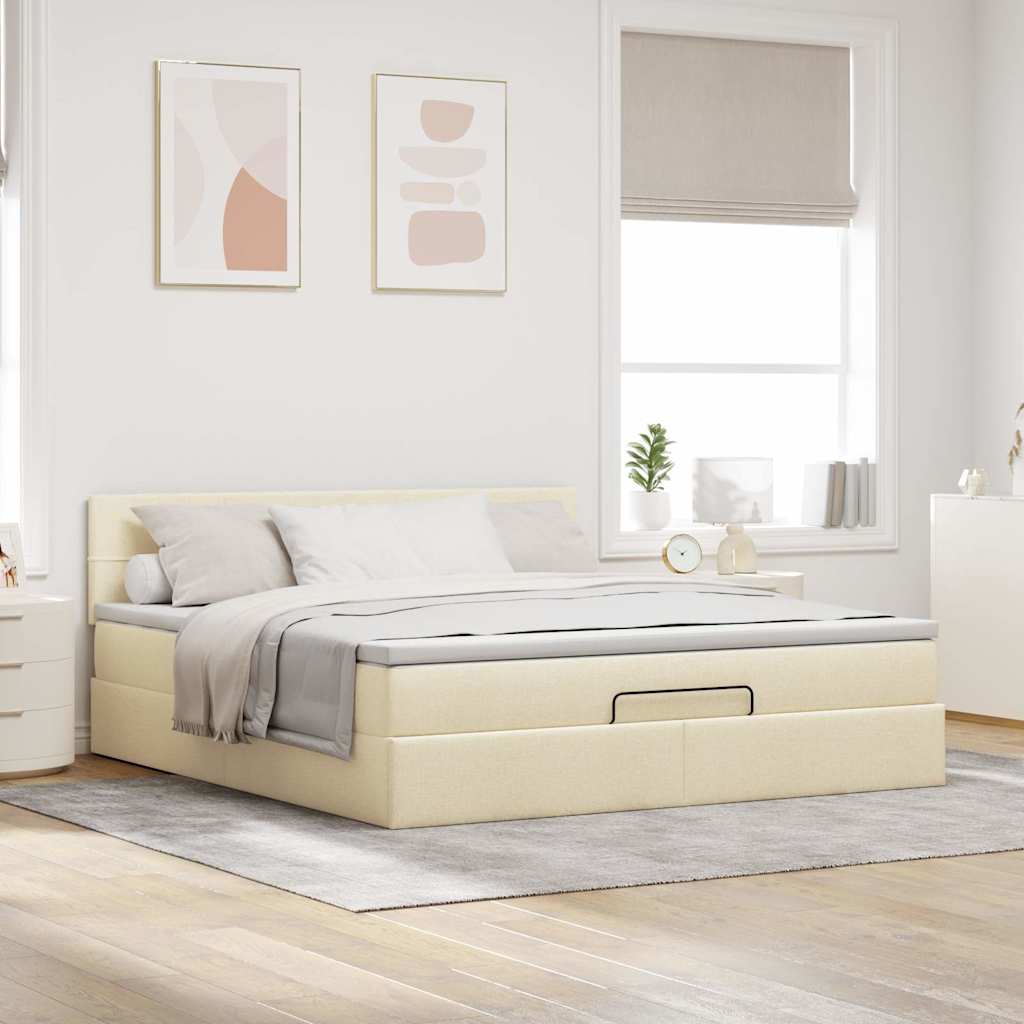 Otomanski krevet s madracem i LED krem 180x200cm od tkanine