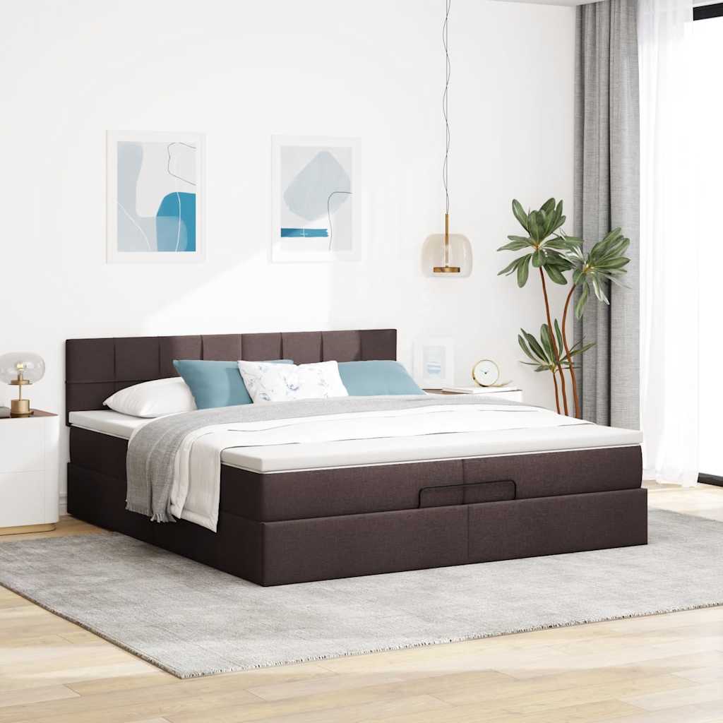 Okvir kreveta s madracima tamnosmeđi 200x200cm tkanine