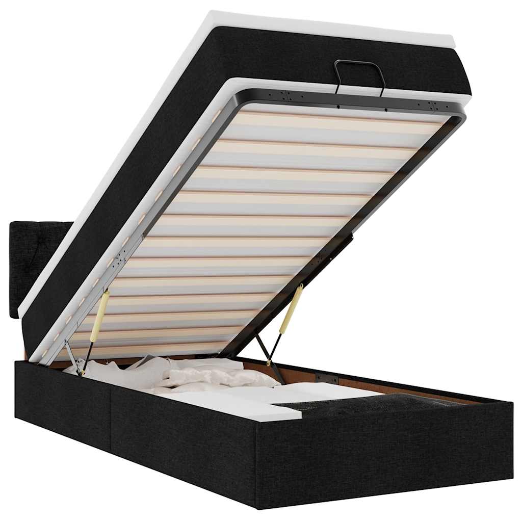 Otomanski krevet s madracem i LED crna 80x200cm tkanina