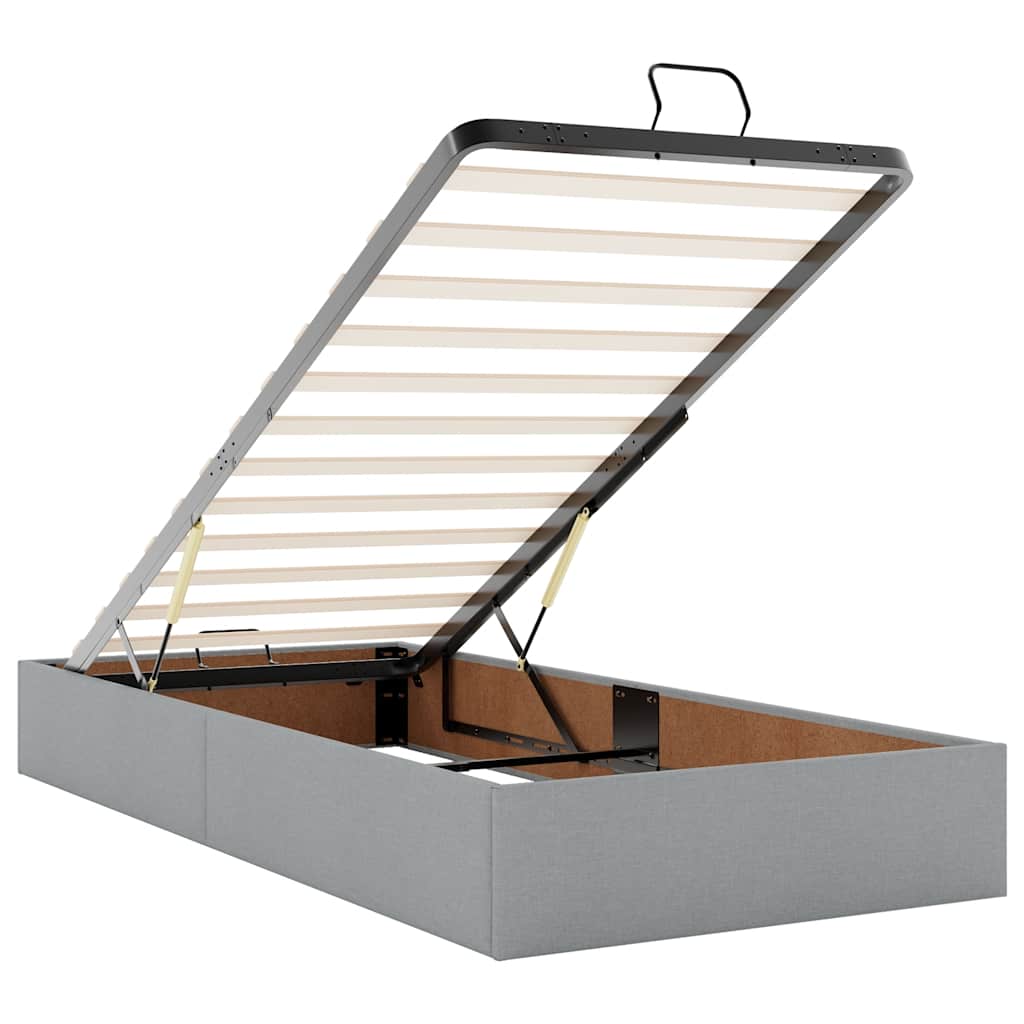 Otomanski krevet s madracem&LED svijetlosivi 90x200 cm tkanine