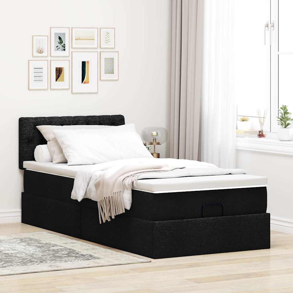 Otomanski krevet s madracem crni 90x200 cm tkanine