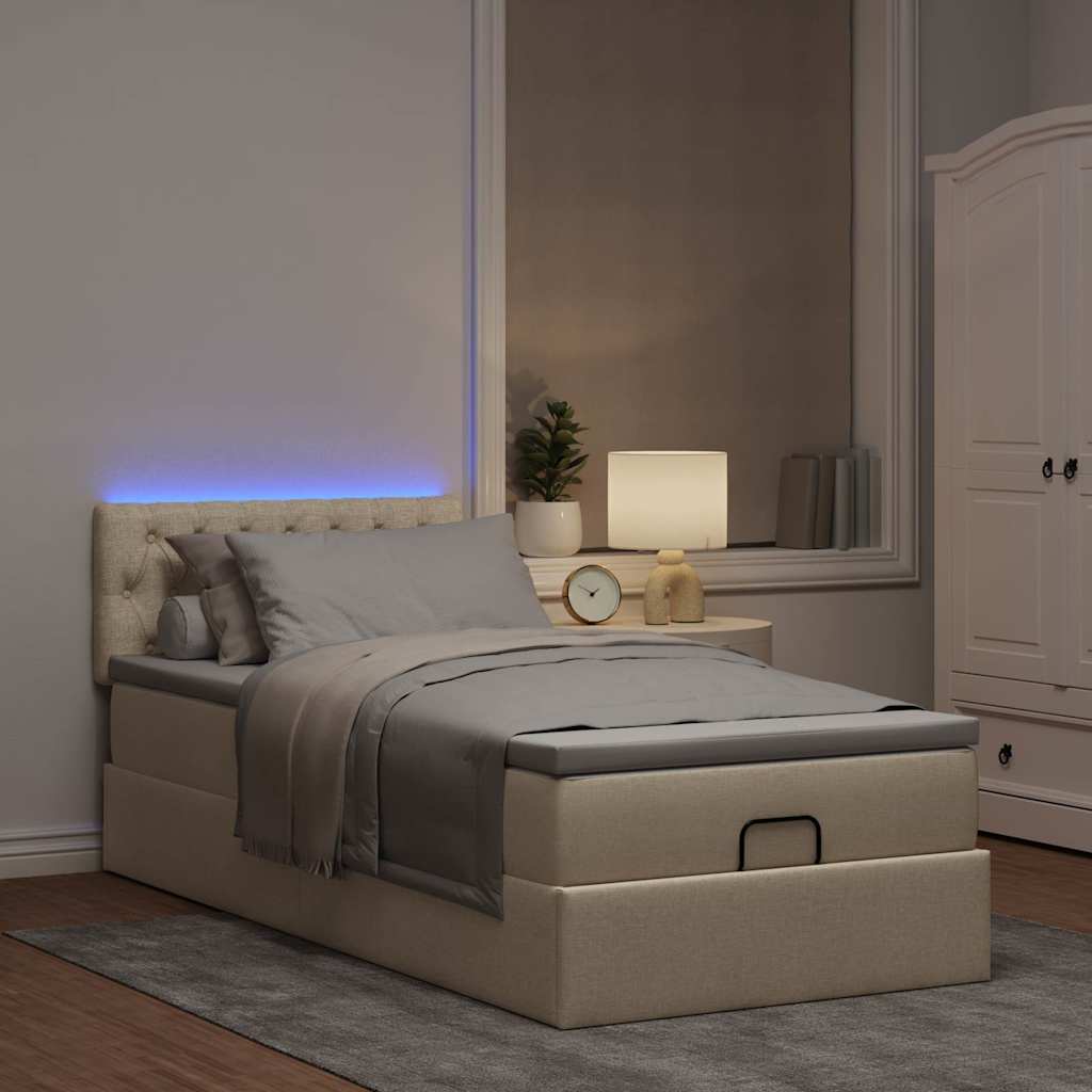 Otomanski krevet s madracem i LED krem 90x200 cm tkanine