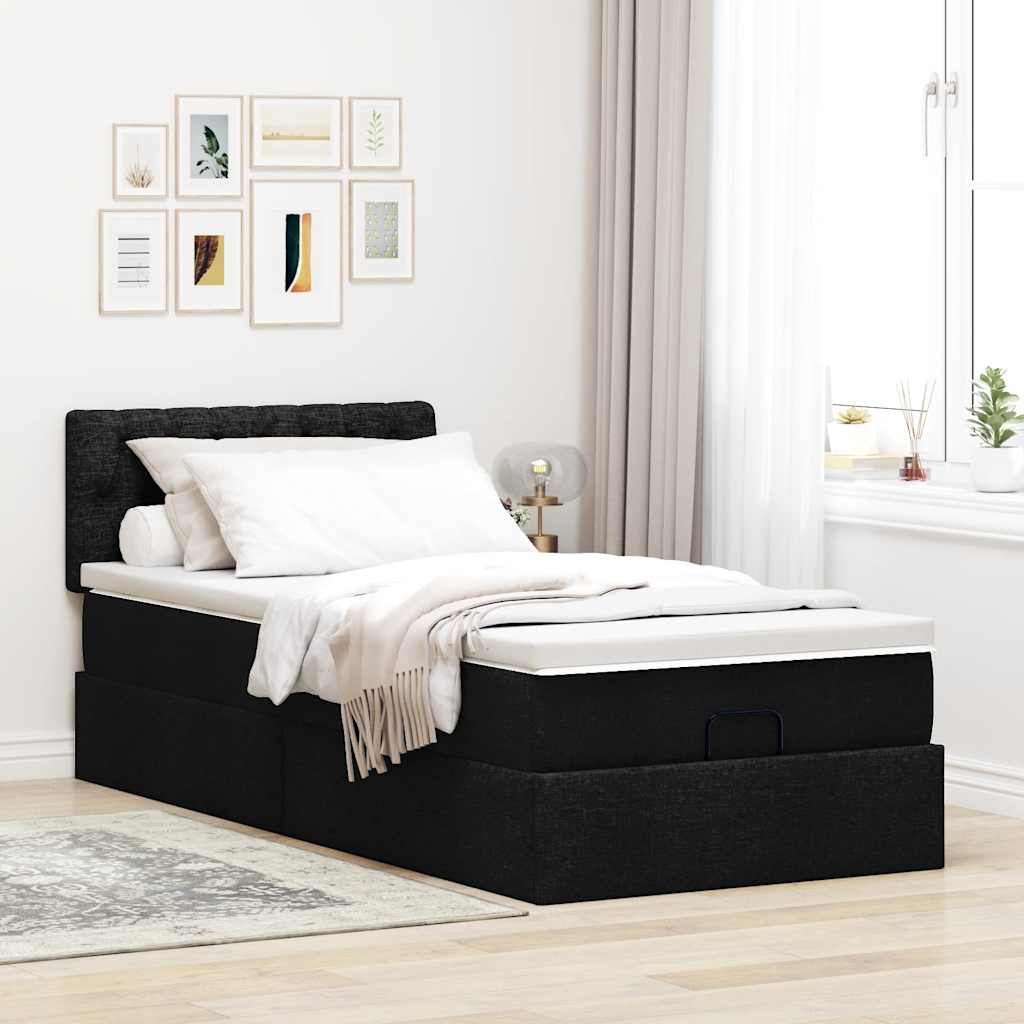 Otomanski krevet s madracem crni 100x200 cm tkanine