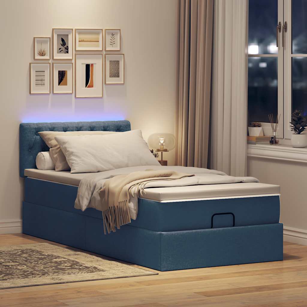 Otomanski krevet s madracem i LED plavi 100x200 cm tkanine