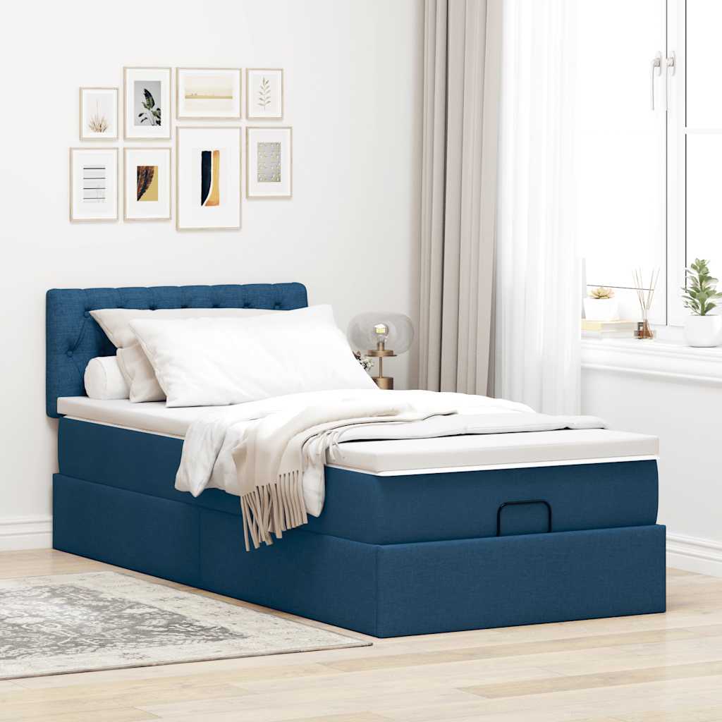 Otomanski krevet s madracem i LED plavi 100x200 cm tkanine
