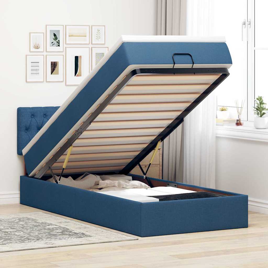 Otomanski krevet s madracem i LED plavi 100x200 cm tkanine