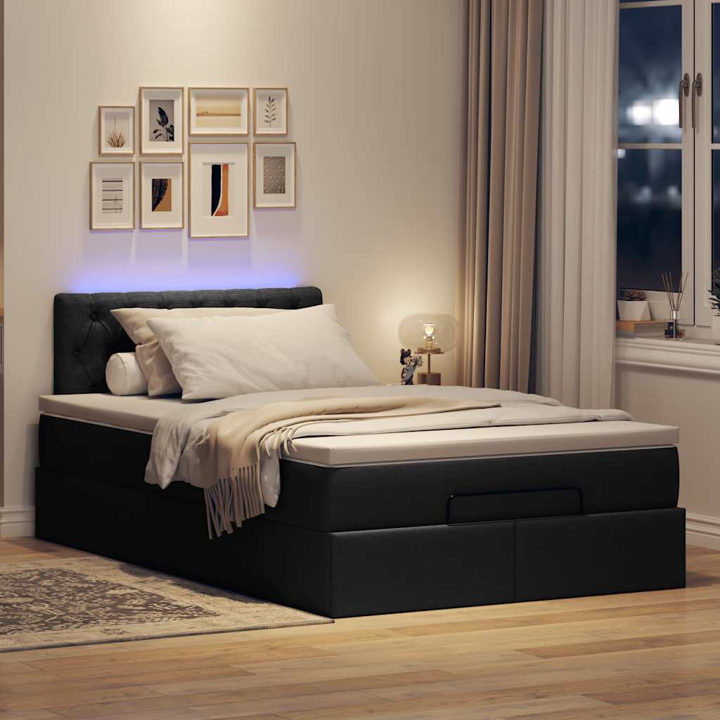 Otomanski krevet madracem i LED crna 120x190 cm tkanina