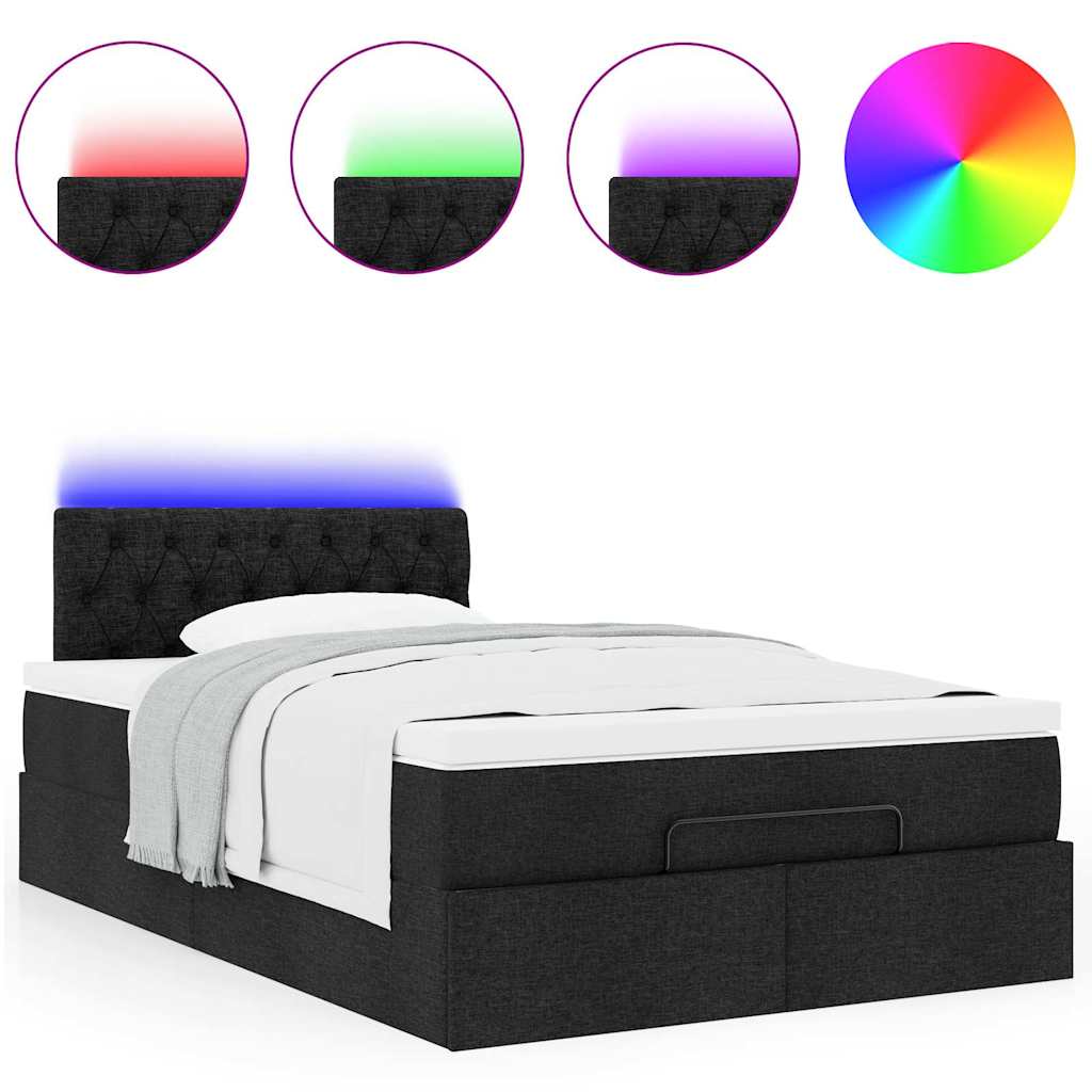 Otomanski krevet madracem i LED crna 120x190 cm tkanina