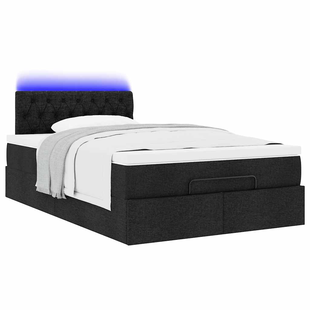 Otomanski krevet madracem i LED crna 120x190 cm tkanina